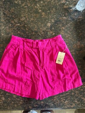 Hot Pink Women's High-Waist Linen Blend Shorts